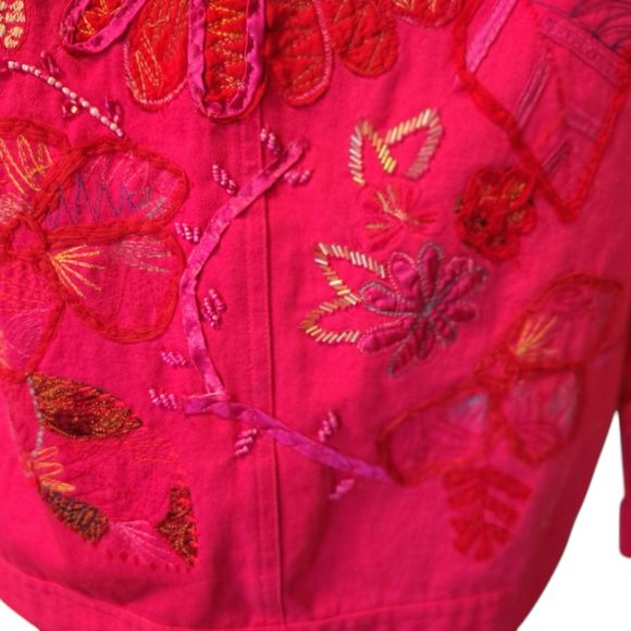 Laura Ashley Fully Embroidered Beaded Denim Jacket Collar Long Sleeves Size S... - Picture 10 of 16